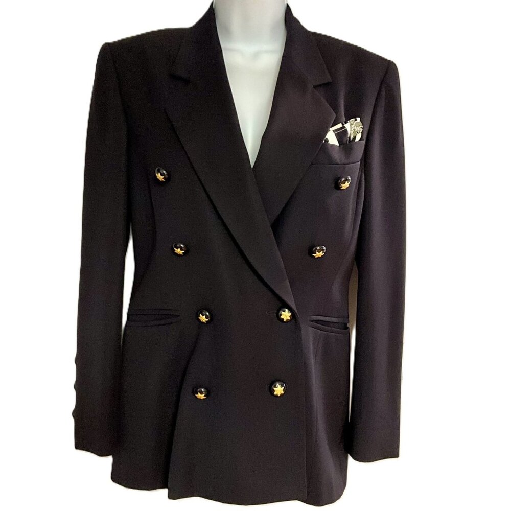 Escada by Margaretha Ley Vintage Wool Blazer with Gold Star Buttons